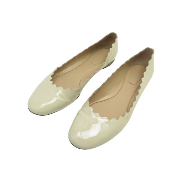 CHAUSSURES CHLOE BALLERINES LAUREN 40.5 CUIR VERNI BEIGE LEATHER SHOES 450€