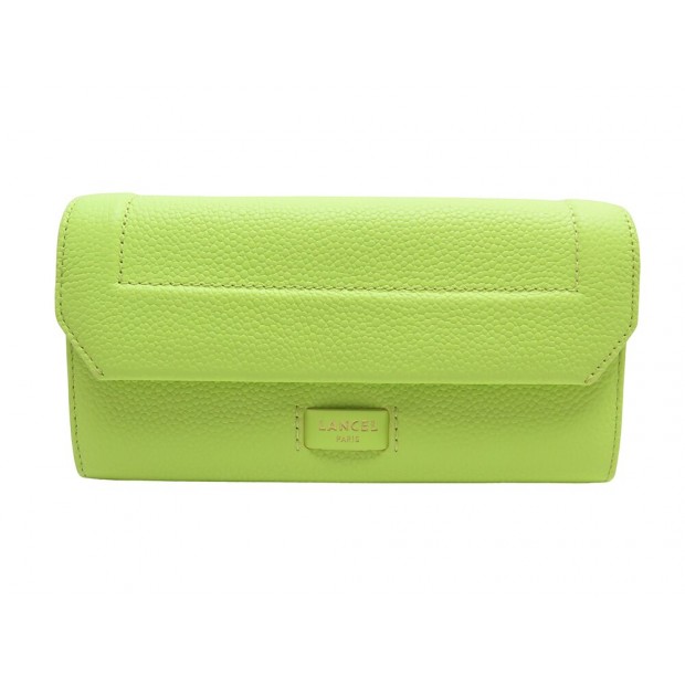 NEUF PORTEFEUILLE LANCEL NINON A09986 CUIR VERT GREEN LEATHER NEW WALLET 210€