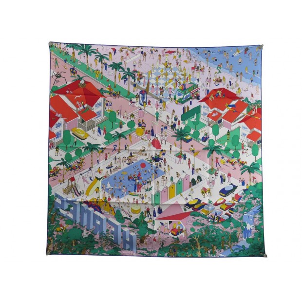 NEUF FOULARD HERMES ON THE BEACH H003751S SOIE CARRE 90 NEW SILK SCARF 495€