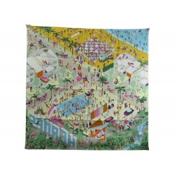 NEUF FOULARD HERMES ON THE BEACH H003751S CARRE 90 SOIE NEW SILK SCARF 495€