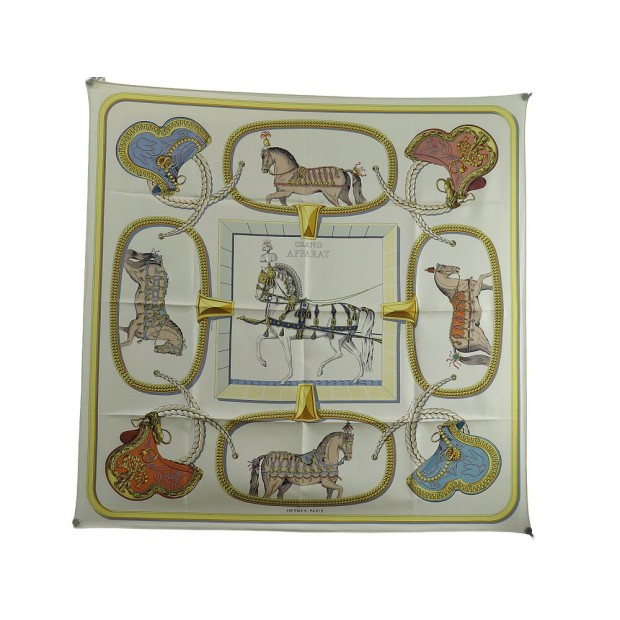 NEUF FOULARD HERMES GRAND APPARAT JACQUES EUDEL CARRE 90 SOIE SILK SCARF 495€