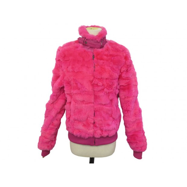 VESTE VERSACE VJC EN FOURRURE DE LAPIN ROSE L 42 PINK RABBIT FUR JACKET COAT