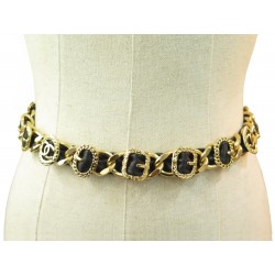 NEUF CEINTURE CHANEL CUIR & CHAINE ENTRELACES BOUCLES CEINTURES T 62-74 3640€