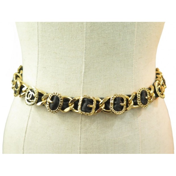 NEUF CEINTURE CHANEL CUIR & CHAINE ENTRELACES BOUCLES CEINTURES T 62-74 3640€