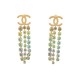 NEUF BOUCLE D'OREILLES CHANEL PENDANTES LOGO CC STRASS MULTICOLORE EARRING 1000€