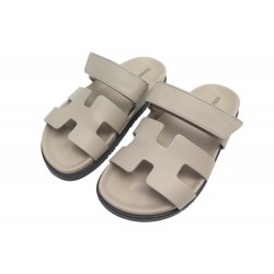 CHAUSSURES HERMES MULES CHYPRE H222299Z 37 CUIR TAUPE LEATHER SANDALS SHOES 710€