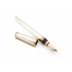 STYLO PLUME ST DUPONT GODRONNE EN METAL ARGENTE OR 18K FOUNTAIN PEN 420€