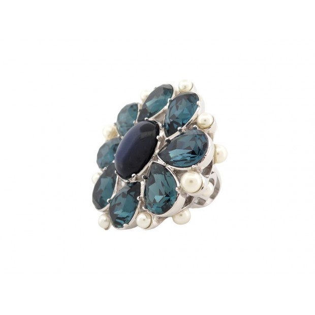 NEUF BAGUE CHRISTIAN DIOR FLEUR STRASS CABOCHON ET PERLES 51 NEW METAL RING 500€