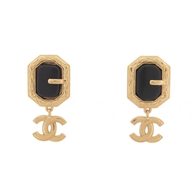 NEUF BOUCLES D'OREILLES CHANEL PENDANTES BOUCLE DE CEINTURE LOGO CC EARRING 630€