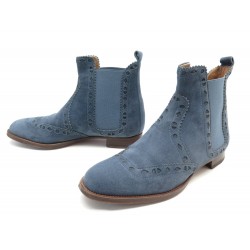 NEUF CHAUSSURES HERMES BOTTINES NEWBURY 37 H162127Z DAIM SUEDE SHOES BOOTS 960€