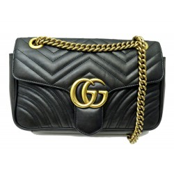 SAC A MAIN GUCCI GG MARMONT PM 443497 BANDOULIERE CUIR NOIR PURSE HAND BAG 2100€