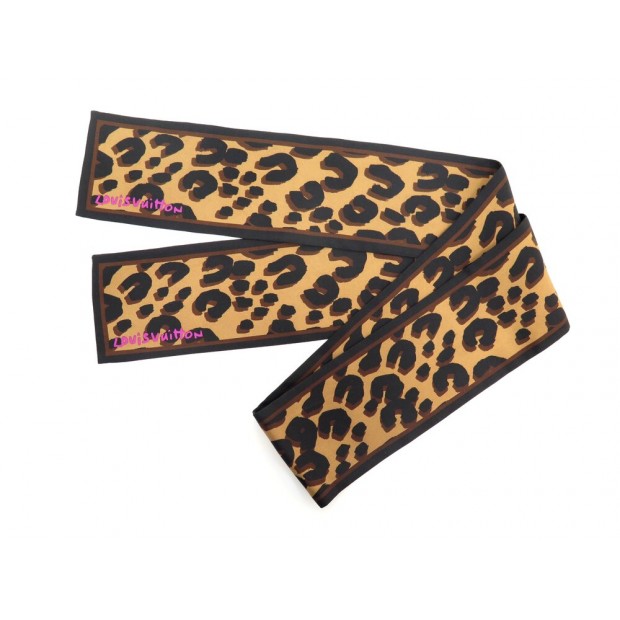 PETIT FOULARD LOUIS VUITTON BANDEAU LEOPARD SPROUSE EN SOIE NOIR SILK SCARF 210€