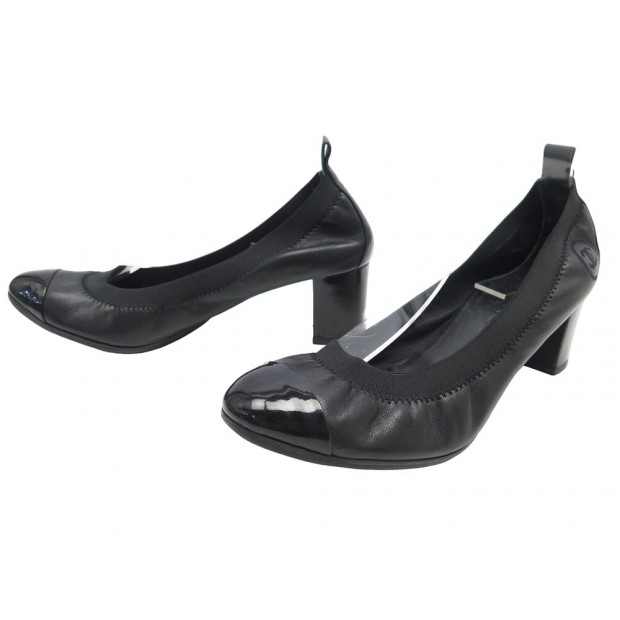 CHAUSSURES CHANEL ESCARPINS G26643 CUIR NOIR 39 BLACK LEATHER SHOES PUMPS 850€