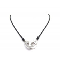 COLLIER DINH VAN MENOTTES R20 RAS DU COU CORDON NOIR ARGENT MASSIF 925 NECKLACE