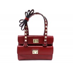 SAC A MAIN VALENTINO MINI ROCKSTUD NOEUD CUIR ROUGE LEATHER HAND BAG PURSE 1900€