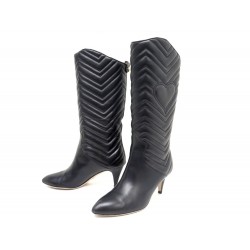 CHAUSSURES GUCCI NINA MARMONT 443396 37.5 IT BOTTES CUIR NOIR BOOTS SHOES 1900€