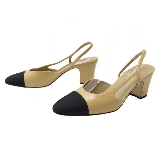 NEUF CHAUSSURES CHANEL ESCARPINS G31318 SLINGBACKS 40.5 CUIR BEIGE SHOES 1060€