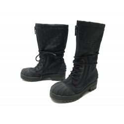 CHAUSSURES DIOR BOTTES RANGERS 38 EN TOILE OBLIQUE NOIR BOITE BLACK BOOTS 1900€