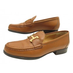 CHAUSSURES HERMES MOCASSINS A TALONS BOUCLE H 36 CUIR MARRON BROWN LOAFERS 950€