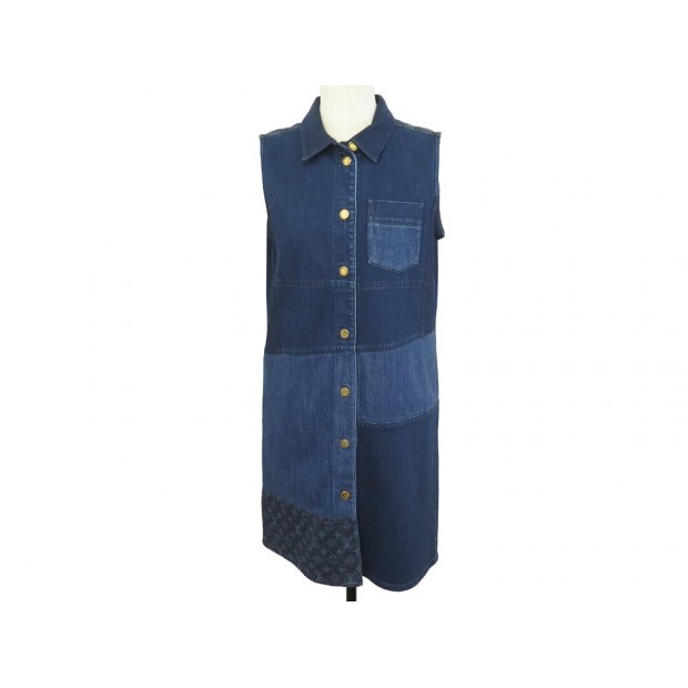 NEUF ROBE LOUIS VUITTON PATCHWORK MONOGRAM F5DR10DKH 42 L DENIM NEW DRESS 2900€