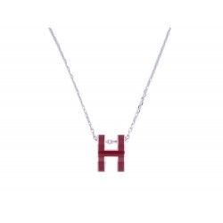 NEUF COLLIER PENDENTIF HERMES POP H LAQUE ROUGE PALLADIE + CHAINE EN ARGENT 450€