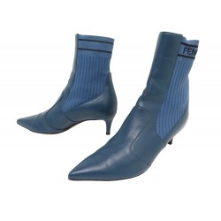 CHAUSSURES FENDI BOTTINES TRONCHETTO 37 EN CUIR BLEU MARINE LEATHER SHOES 1000€