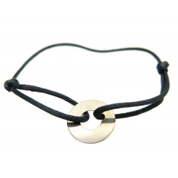 BRACELET DINH VAN CIBLE PETIT MODELE EN OR BLANC CORDON NOIR BOITE ECRIN 250€