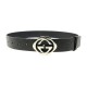 CEINTURE GUCCI BOUCLE DOUBLE G CARRE 182320 T85 CUIR GUCCISSIMA NOIR BELT 590€