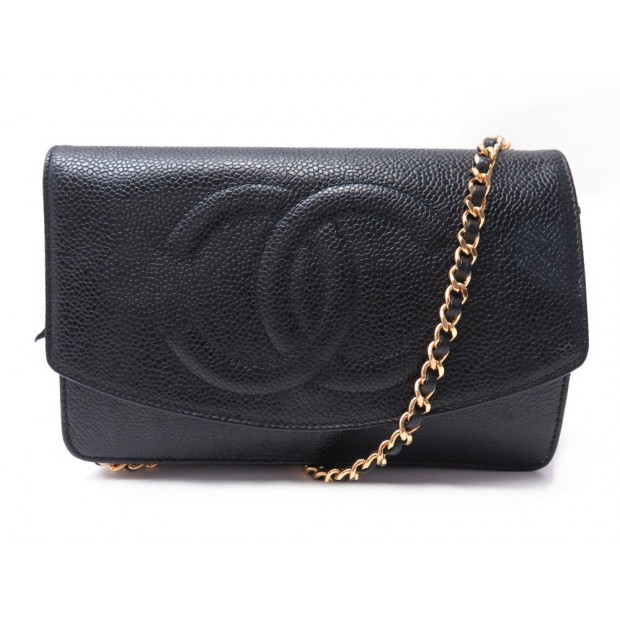 VINTAGE SAC A MAIN CHANEL WALLET ON CHAIN LOGO CC CUIR CAVIAR NOIR BAG WOC 4100€