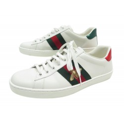 NEUF CHAUSSURES BASKETS GUCCI ACE BRODEES 429446 8 42 CUIR + BOITE SNEAKERS 630€