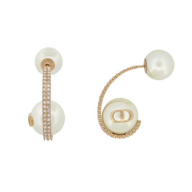 NEUF BOUCLES D'OREILLES DIOR TRIBALES CD STRASS METAL DORE GOLD EARRINGS 450€