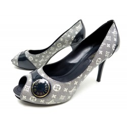 NEUF CHAUSSURES LOUIS VUITTON JUDY OPEN TOE PUMP DENIM 39 