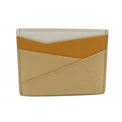 NEUF PORTE CARTES LOEWE SIMPLE PUZZLE EN CUIR BEIGE LEATHER CARD HOLDER 250€