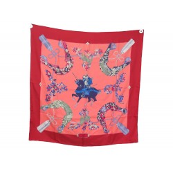 FOULARD HERMES SAMOURAI PAUWELS CARRE 90 EN SOIE ROUGE RED SILK SCARF 495€