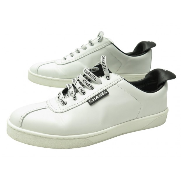 CHAUSSURES CHANEL BASKETS G34085 40 EN CUIR BLANC WHITE LEATHER SHOES 1200€