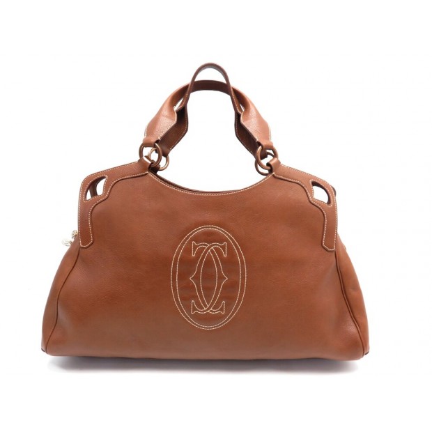 SAC A MAIN CARTIER MARCELLO XL EN CUIR GRAINE CAMEL LEATHER PURSE HAND BAG 1700€