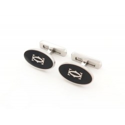 NEUF BOUTONS DE MANCHETTES CARTIER DOUBLE C ARGENT MASSIF SILVER CUFFLINKS 570€