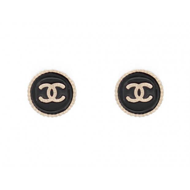 NEUF BOUCLES D'OREILLES CHANEL LOGO CC RONDES PUCES METAL DORE NEW EARRINGS 650€