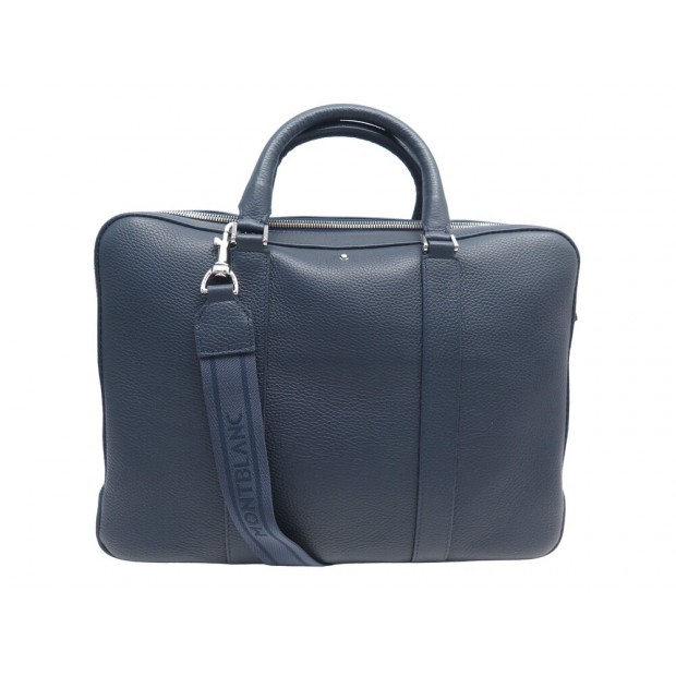 NEUF SACOCHE MONTBLANC PORTE DOCUMENT CUIR SOFT GRAIN BLEU BANDOULIERE BAG 1585€