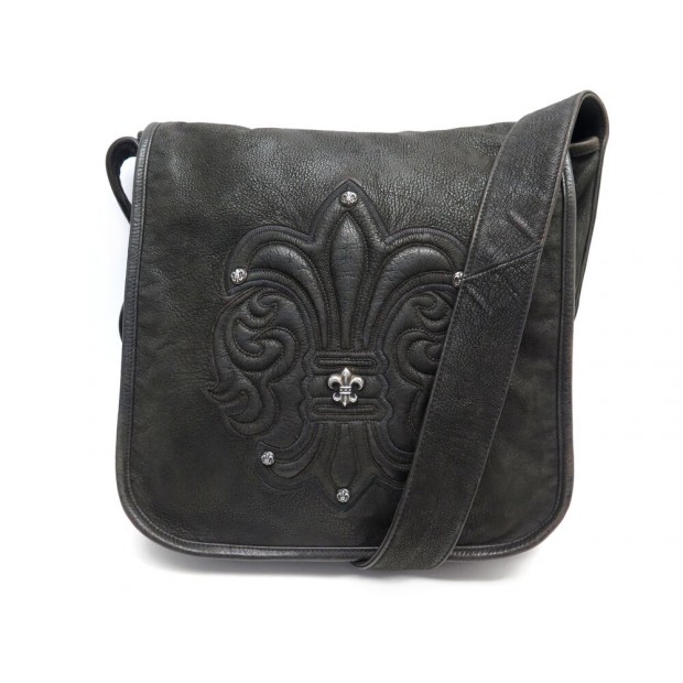 SAC A MAIN CHROME HEARTS GIBECIERE BANDOULIERE EN CUIR MARRON HAND BAG PURSE