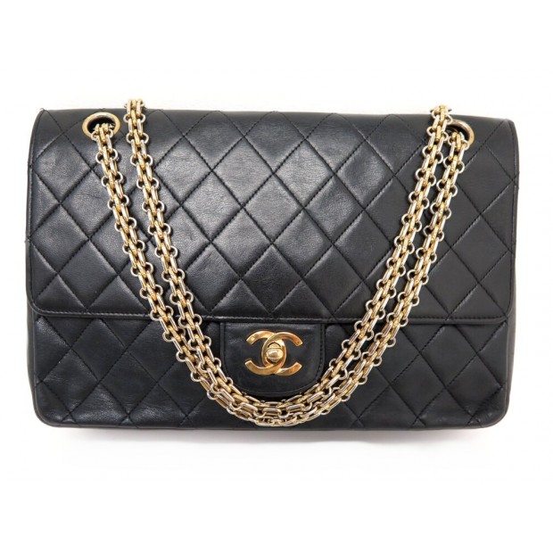 VINTAGE SAC A MAIN CHANEL TIMELESS CUIR MATELASSE NOIR BANDOULIERE BAG 10300€