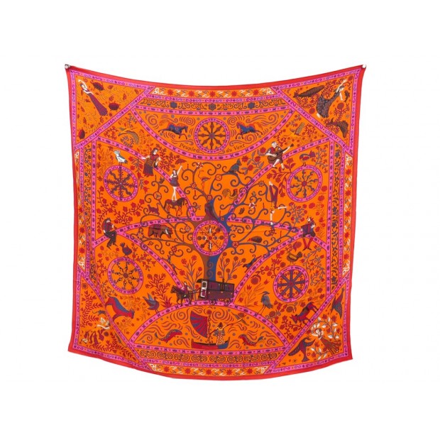 NEUF CHALE HERMES PEUPLE DU VENT EN CACHEMIRE ET SOIE ORANGE NEW SHAWL 1180€