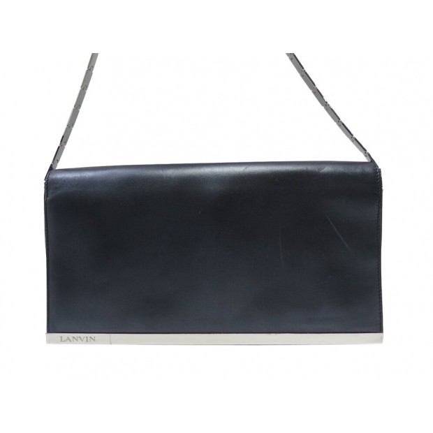 SAC A MAIN LANVIN POCHETTE EN CUIR ANTHRACITE HAND BAG PURSE POUCH 1200€