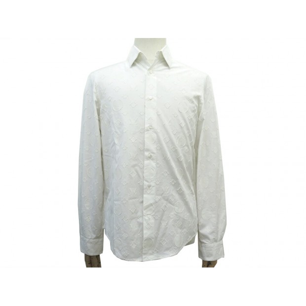 NEUF CHEMISE LOUIS VUITTON MOTIF MONOGRAM LV H8S60WBM4 S 37 EN COTON BLANC 750€