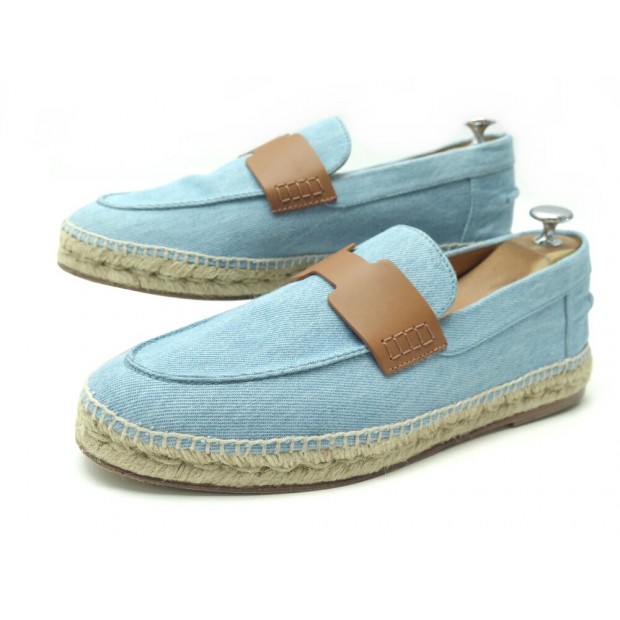 CHAUSSURES HERMES TRIP 42 MOCASSINS ESPADRILLES DENIM BLEU LOAFERS SHOES 580€