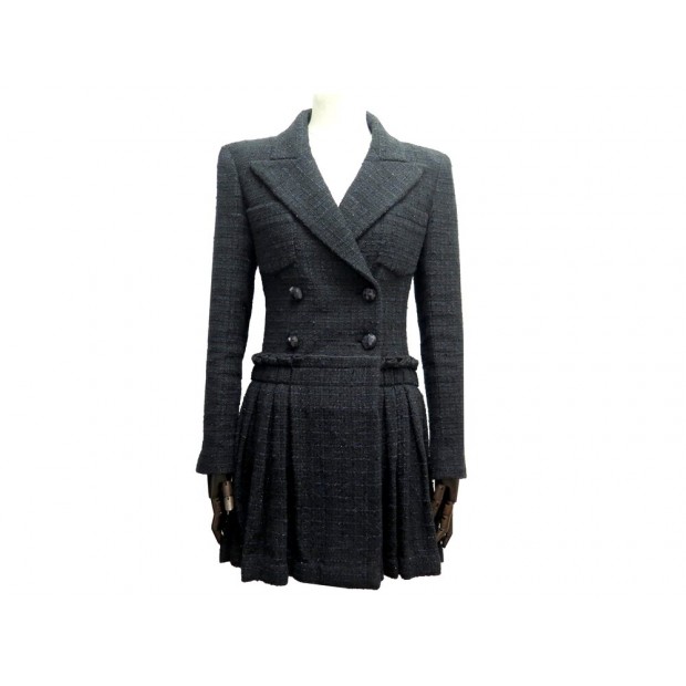 NEUF ROBE CHANEL VESTE MANTEAU P64017 T34 S TWEED DOUBLE BOUTONNAGE DRESS 6500€