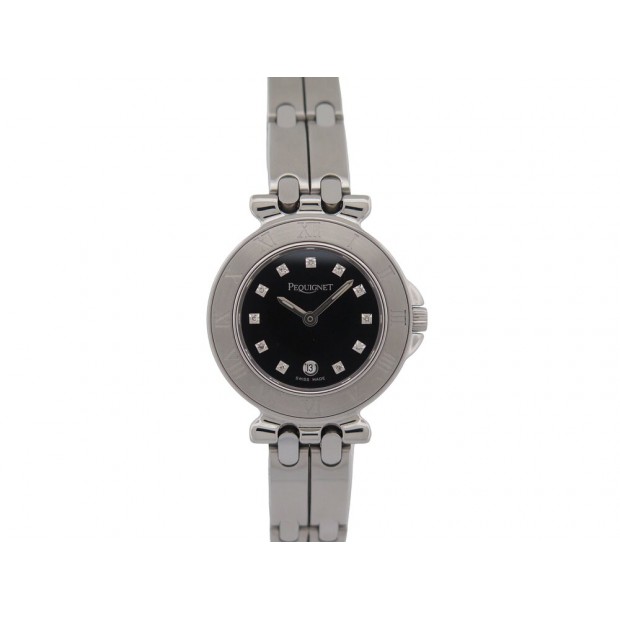 MONTRE PEQUIGNET MOOREA 7755443CD 28MM QUARTZ ACIER PALLADIE STEEL WATCH 2000€