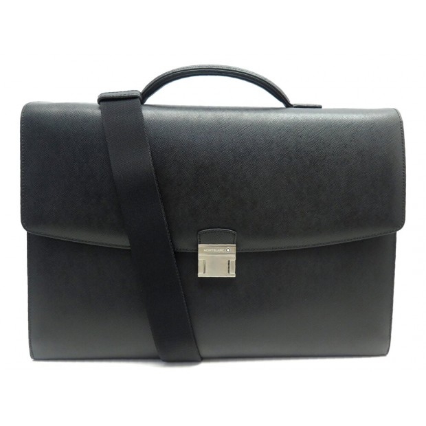 NEUF SACOCHE MONTBLANC URBAN 2 SOUFFLETS CARTABLE CUIR NOIR BRIEFCASE BAG 1500€