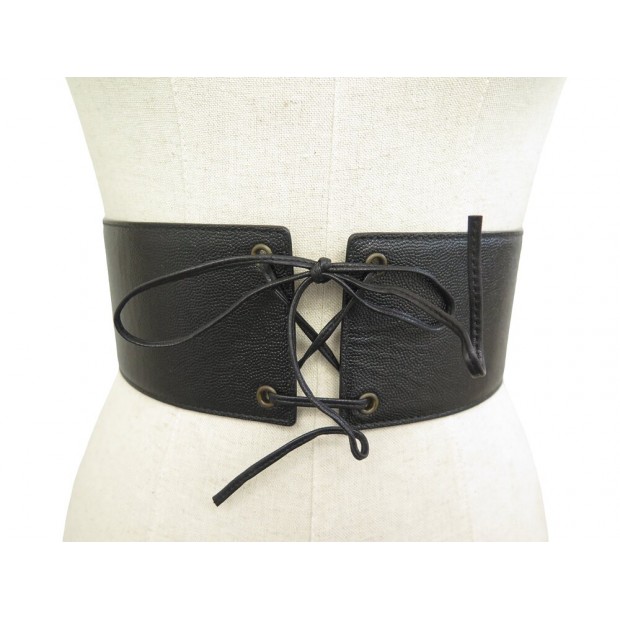 VINTAGE CEINTURE YVES SAINT LAURENT LARGE CORSET 208366 XS 70 EN CUIR BELT 500€