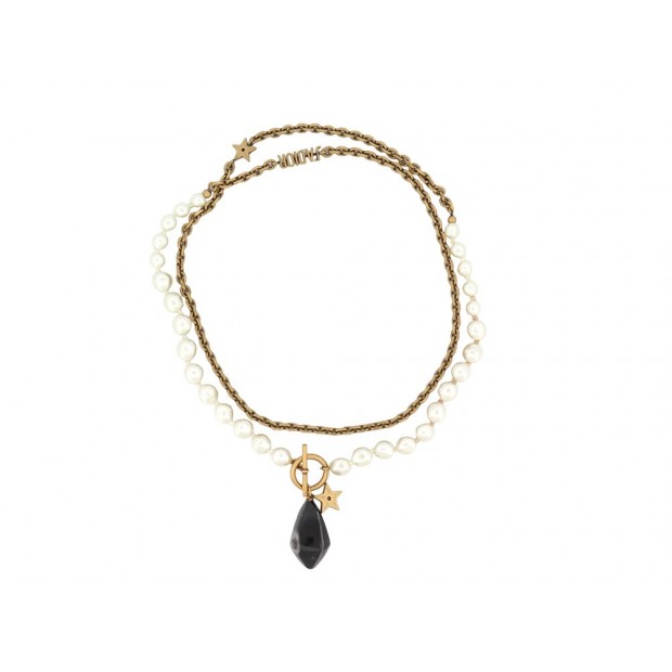 COLLIER CHRISTIAN DIOR J'ADIOR PERLES ET PIERRE NOIRE 74 CM METAL NECKLACE 600€